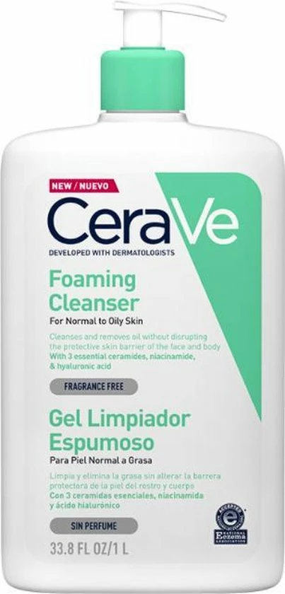 CeraVe - Foaming Cleanser - Reinigingsgel - Normale Tot Vette Huid - 1000 Ml 3 CeraVe - Foaming Cleanser - Reinigingsgel - Normale Tot Vette Huid - 1000 Ml