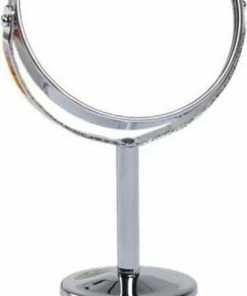 Merkloos Metalen Make-Up Spiegel Op Standaard - Staand - 3X Vergrotend - Op Voet - Metaal - Zilver