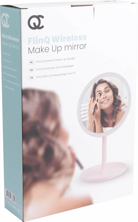 FlinQ Draadloze Design Make-up Spiegel - Oplaadbaar - Drie Lichtstanden - Roze - Ronde Make-up Spiegel 9 FlinQ Draadloze Design Make-up Spiegel - Oplaadbaar - Drie Lichtstanden - Roze - Ronde Make-up Spiegel - Afbeelding 7