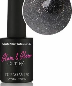 Cosmetics Zone Glam & Glow Hybride Topcoat No Wipe Glitter Silver 15ml.
