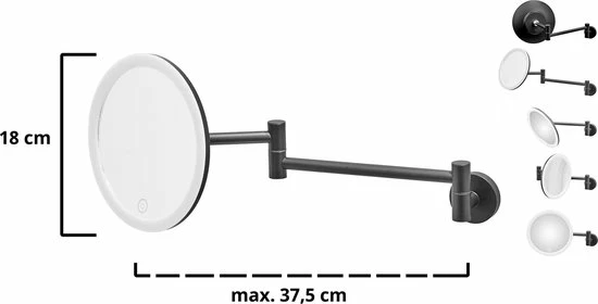 LUXUS GoodVibes - Make Up Spiegel Met Led Verlichting - 10x Vergroting - Wandspiegel Rond - Scheerspiegel Wandmodel - Badkamer - Douche - Zwart 7 LUXUS GoodVibes - Make Up Spiegel Met Led Verlichting - 10x Vergroting - Wandspiegel Rond - Scheerspiegel Wandmodel - Badkamer - Douche - Zwart - Afbeelding 5