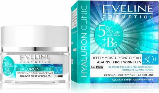 Eveline Cosmetics Hyaluron Clinic Deeply Moisturizing Cream Day & Night 30+ 50ml. 3 Eveline Cosmetics Hyaluron Clinic Deeply Moisturizing Cream Day & Night 30+ 50ml.