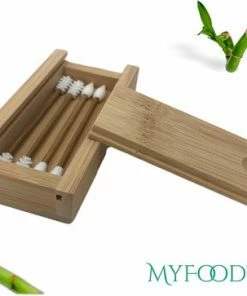 MyFoodways.nl Bamboe Herbruikbare Wattenstaafjes (4 Stuks) In Bamboe Doosje - Plasticvrij - Duurzaam - Wasbare Wattenstaafjes - Zero Waste