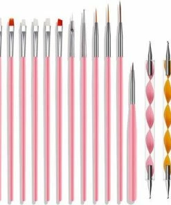 Royala 20 Delige Nail Art Set - 5 Dotting Tools En 15 Nailart Penselen - Roze