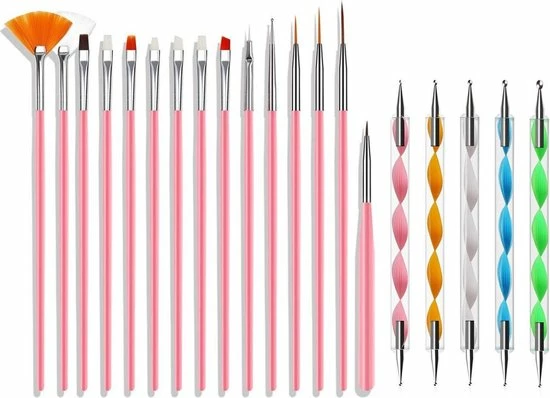 Royala 20 Delige Nail Art Set - 5 Dotting Tools En 15 Nailart Penselen - Roze 3 Royala 20 Delige Nail Art Set - 5 Dotting Tools En 15 Nailart Penselen - Roze