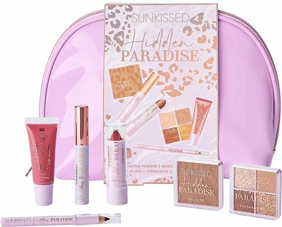 Sun Kissed Sunkissed Hidden Paradise Cadeauset - Toilettas - Bronzer - Mascara - Lipstick- Gloss - Oogschaduw - Wenkbrauwpotlood 3 Sun Kissed Sunkissed Hidden Paradise Cadeauset - Toilettas - Bronzer - Mascara - Lipstick- Gloss - Oogschaduw - Wenkbrauwpotlood