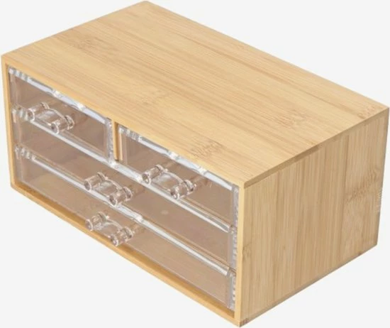 OMID HOME Bamboe Sieradendoos / Make-up Organizer - Bamboe - 4 Lades - 23,5 X 14,5 X 11 Cm - Kunststof Lades 4 OMID HOME Bamboe Sieradendoos / Make-up Organizer - Bamboe - 4 Lades - 23,5 X 14,5 X 11 Cm - Kunststof Lades - Afbeelding 2
