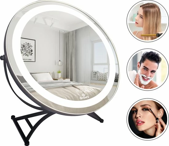 Great?s? Great's Make Up Spiegel Met LED Verlichting - Visagie Spiegel Rond - Incl. Close Up 10x - Zwart 3 Great?s? Great's Make Up Spiegel Met LED Verlichting - Visagie Spiegel Rond - Incl. Close Up 10x - Zwart