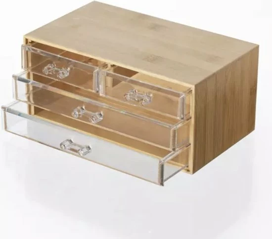 OMID HOME Bamboe Sieradendoos / Make-up Organizer - Bamboe - 4 Lades - 23,5 X 14,5 X 11 Cm - Kunststof Lades 3 OMID HOME Bamboe Sieradendoos / Make-up Organizer - Bamboe - 4 Lades - 23,5 X 14,5 X 11 Cm - Kunststof Lades