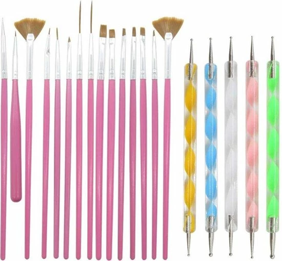 Royala 20 Delige Nail Art Set - 5 Dotting Tools En 15 Nailart Penselen - Roze 9 Royala 20 Delige Nail Art Set - 5 Dotting Tools En 15 Nailart Penselen - Roze - Afbeelding 7