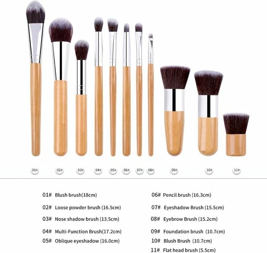 Evvie Make-up Kwasten Set, 11-delig – Bamboe – Basic Collection 7 Evvie Make-up Kwasten Set, 11-delig – Bamboe – Basic Collection - Afbeelding 5