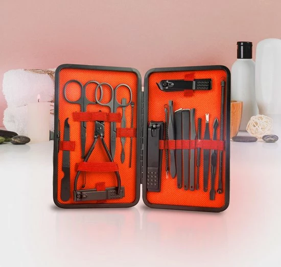 Pulver - Luxe Manicureset / Pedicureset Met Lederen Opbergetui - 19 Delig - Pedicure Set - Manicure Set - Manicure Sets - Pedicure Sets - Verzorging - Zwart 5 Pulver - Luxe Manicureset / Pedicureset Met Lederen Opbergetui - 19 Delig - Pedicure Set - Manicure Set - Manicure Sets - Pedicure Sets - Verzorging - Zwart - Afbeelding 3