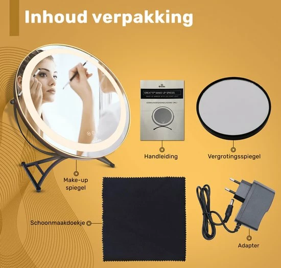 Great?s? Great's Make Up Spiegel Met LED Verlichting - Visagie Spiegel Rond - Incl. Close Up 10x - Zwart 7 Great?s? Great's Make Up Spiegel Met LED Verlichting - Visagie Spiegel Rond - Incl. Close Up 10x - Zwart - Afbeelding 5
