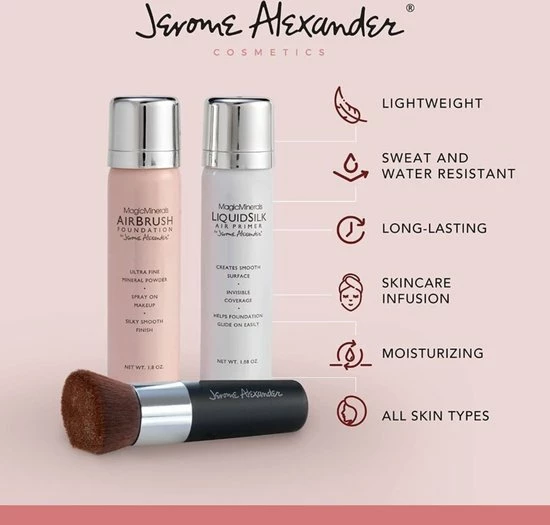 Magic Minerals AirBrush Foundation 3-delige Set By Jerome Alexander – Warm/Beige – Foundation En LiquidSilk Airbrush Primer Kit – Met Gratis Kabuki Kwast - Make-up Met Een Natuurlijke Dekking 9 Magic Minerals AirBrush Foundation 3-delige Set By Jerome Alexander – Warm/Beige – Foundation En LiquidSilk Airbrush Primer Kit – Met Gratis Kabuki Kwast - Make-up Met Een Natuurlijke Dekking - Afbeelding 7