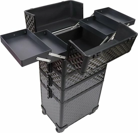 MEGA BEAUTY SHOP? Aluminium Trolley 3D Zwart 4in1 5 MEGA BEAUTY SHOP? Aluminium Trolley 3D Zwart 4in1 - Afbeelding 3