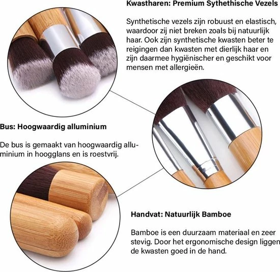 Evvie Make-up Kwasten Set, 11-delig – Bamboe – Basic Collection 5 Evvie Make-up Kwasten Set, 11-delig – Bamboe – Basic Collection - Afbeelding 3