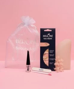 Herome Nail Wraps Starterkit: Pink & Gold Marble - 2*10 Stickers Met Top Coat 4ml. In Een Organza Verpakt