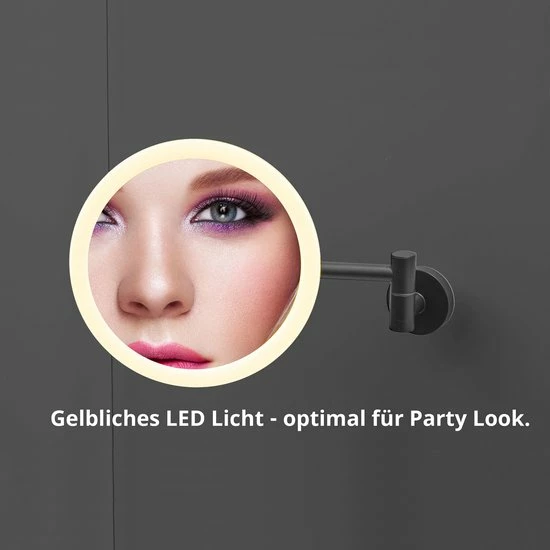 LUXUS GoodVibes - Make Up Spiegel Met Led Verlichting - 10x Vergroting - Wandspiegel Rond - Scheerspiegel Wandmodel - Badkamer - Douche - Zwart 4 LUXUS GoodVibes - Make Up Spiegel Met Led Verlichting - 10x Vergroting - Wandspiegel Rond - Scheerspiegel Wandmodel - Badkamer - Douche - Zwart - Afbeelding 2