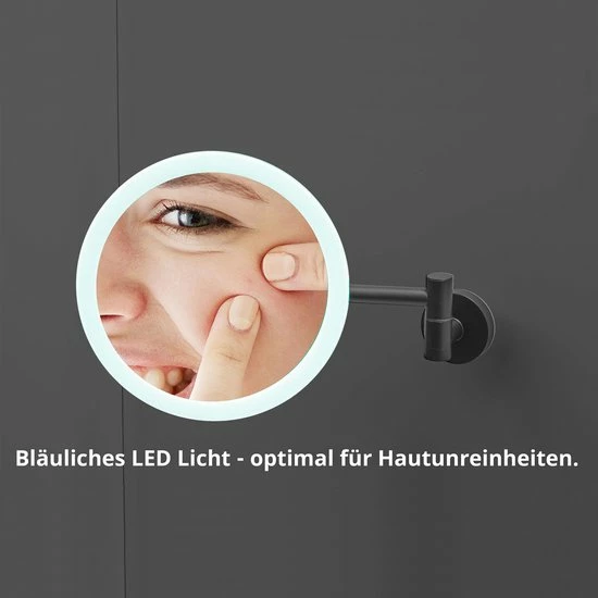 LUXUS GoodVibes - Make Up Spiegel Met Led Verlichting - 10x Vergroting - Wandspiegel Rond - Scheerspiegel Wandmodel - Badkamer - Douche - Zwart 5 LUXUS GoodVibes - Make Up Spiegel Met Led Verlichting - 10x Vergroting - Wandspiegel Rond - Scheerspiegel Wandmodel - Badkamer - Douche - Zwart - Afbeelding 3