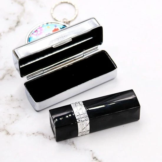Merkloos Lippenstift Houder - Lippenstiftdoosje - Lipstick Houder - Met Spiegel - Zilver - Metaal 4 Merkloos Lippenstift Houder - Lippenstiftdoosje - Lipstick Houder - Met Spiegel - Zilver - Metaal - Afbeelding 2