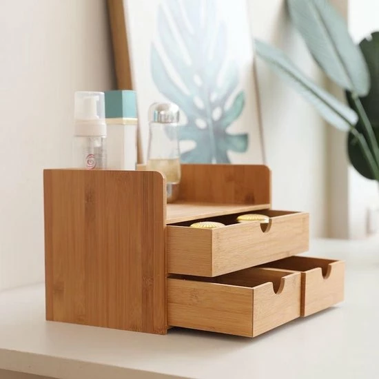 Merkloos Decopatent Luxe Make-up Organizer Met 3 Lades - Cosmetica Organizer Make Up Met Schuiflade Bamboe Hout - Cosmeticahouder - Toren 3 Merkloos Decopatent Luxe Make-up Organizer Met 3 Lades - Cosmetica Organizer Make Up Met Schuiflade Bamboe Hout - Cosmeticahouder - Toren