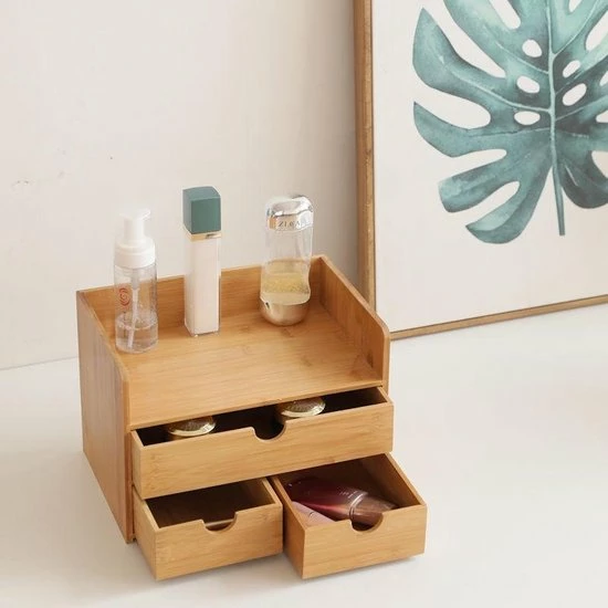 Merkloos Decopatent Luxe Make-up Organizer Met 3 Lades - Cosmetica Organizer Make Up Met Schuiflade Bamboe Hout - Cosmeticahouder - Toren 4 Merkloos Decopatent Luxe Make-up Organizer Met 3 Lades - Cosmetica Organizer Make Up Met Schuiflade Bamboe Hout - Cosmeticahouder - Toren - Afbeelding 2