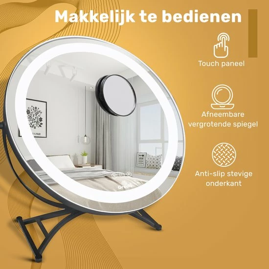 Great?s? Great's Make Up Spiegel Met LED Verlichting - Visagie Spiegel Rond - Incl. Close Up 10x - Zwart 5 Great?s? Great's Make Up Spiegel Met LED Verlichting - Visagie Spiegel Rond - Incl. Close Up 10x - Zwart - Afbeelding 3