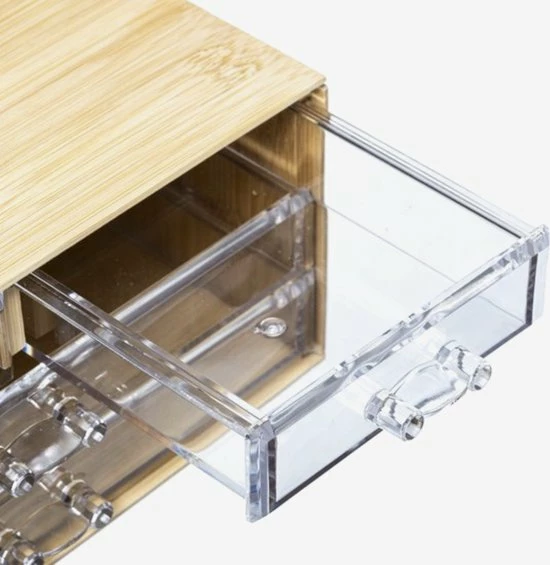 OMID HOME Bamboe Sieradendoos / Make-up Organizer - Bamboe - 4 Lades - 23,5 X 14,5 X 11 Cm - Kunststof Lades 8 OMID HOME Bamboe Sieradendoos / Make-up Organizer - Bamboe - 4 Lades - 23,5 X 14,5 X 11 Cm - Kunststof Lades - Afbeelding 6