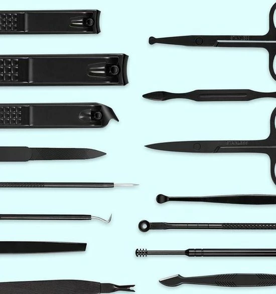 Pulver - Luxe Manicureset / Pedicureset Met Lederen Opbergetui - 19 Delig - Pedicure Set - Manicure Set - Manicure Sets - Pedicure Sets - Verzorging - Zwart 10 Pulver - Luxe Manicureset / Pedicureset Met Lederen Opbergetui - 19 Delig - Pedicure Set - Manicure Set - Manicure Sets - Pedicure Sets - Verzorging - Zwart - Afbeelding 8