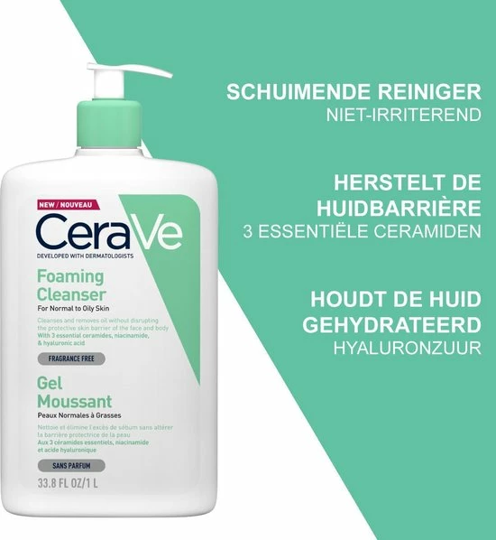CeraVe - Foaming Cleanser - Reinigingsgel - Normale Tot Vette Huid - 1000 Ml 5 CeraVe - Foaming Cleanser - Reinigingsgel - Normale Tot Vette Huid - 1000 Ml - Afbeelding 3