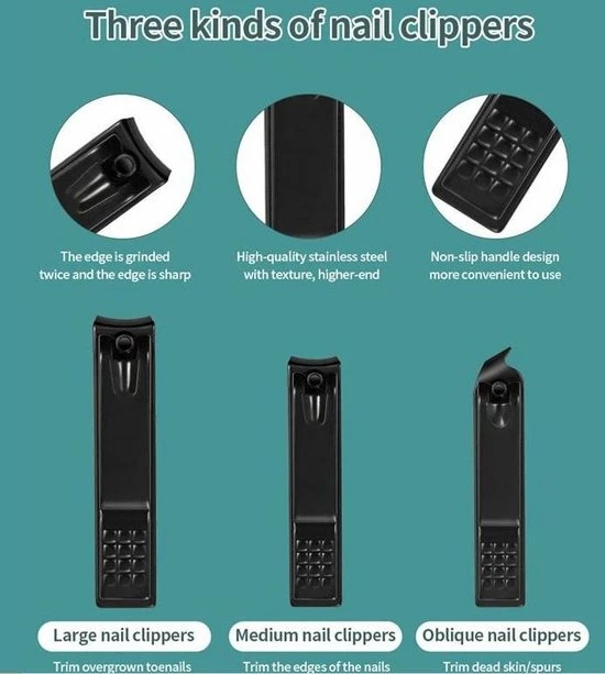 Pulver - Luxe Manicureset / Pedicureset Met Lederen Opbergetui - 19 Delig - Pedicure Set - Manicure Set - Manicure Sets - Pedicure Sets - Verzorging - Zwart 9 Pulver - Luxe Manicureset / Pedicureset Met Lederen Opbergetui - 19 Delig - Pedicure Set - Manicure Set - Manicure Sets - Pedicure Sets - Verzorging - Zwart - Afbeelding 7