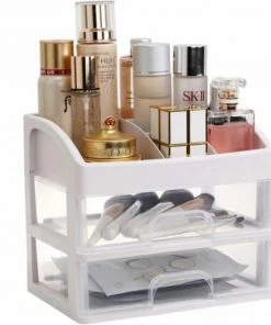 Qualix Make Up Organizer XL - Cosmetica - Sieraden - Nagellak - Bureau - Opbergdoos - Met Lades - Transparant/ Cr Me